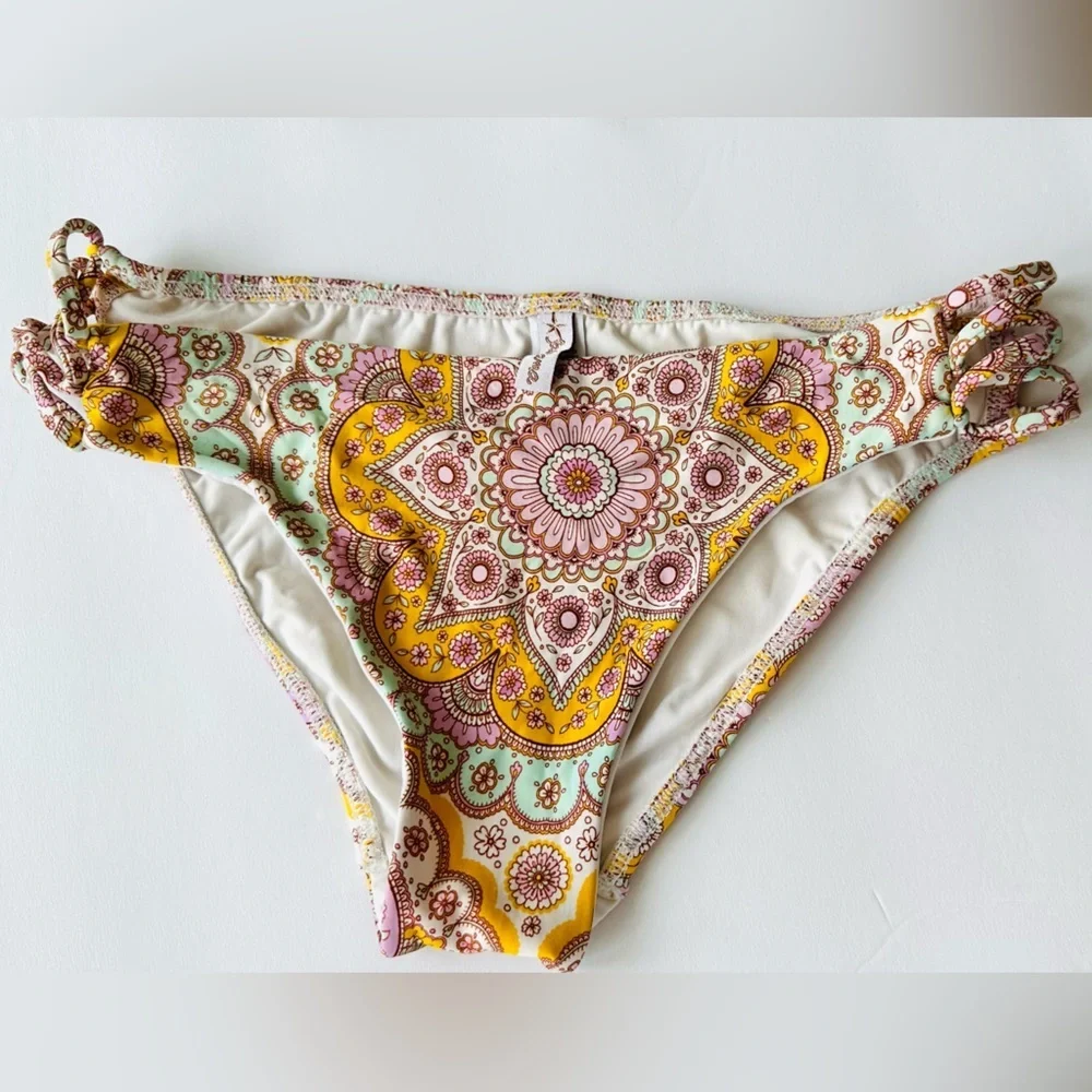 Luli Fama Yellow Alhambra 2 piece Bikini Molded Push Up Bandeau Halter Small
